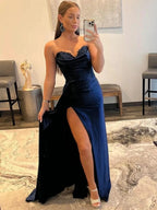 Vida |Mermaid Strapless Satin Prom Dress with Slit