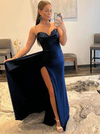 Vida |Mermaid Strapless Satin Prom Dress with Slit