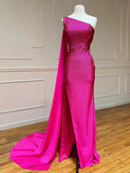 One Shoulder Glitter Mermaid Pink Long Prom Dress