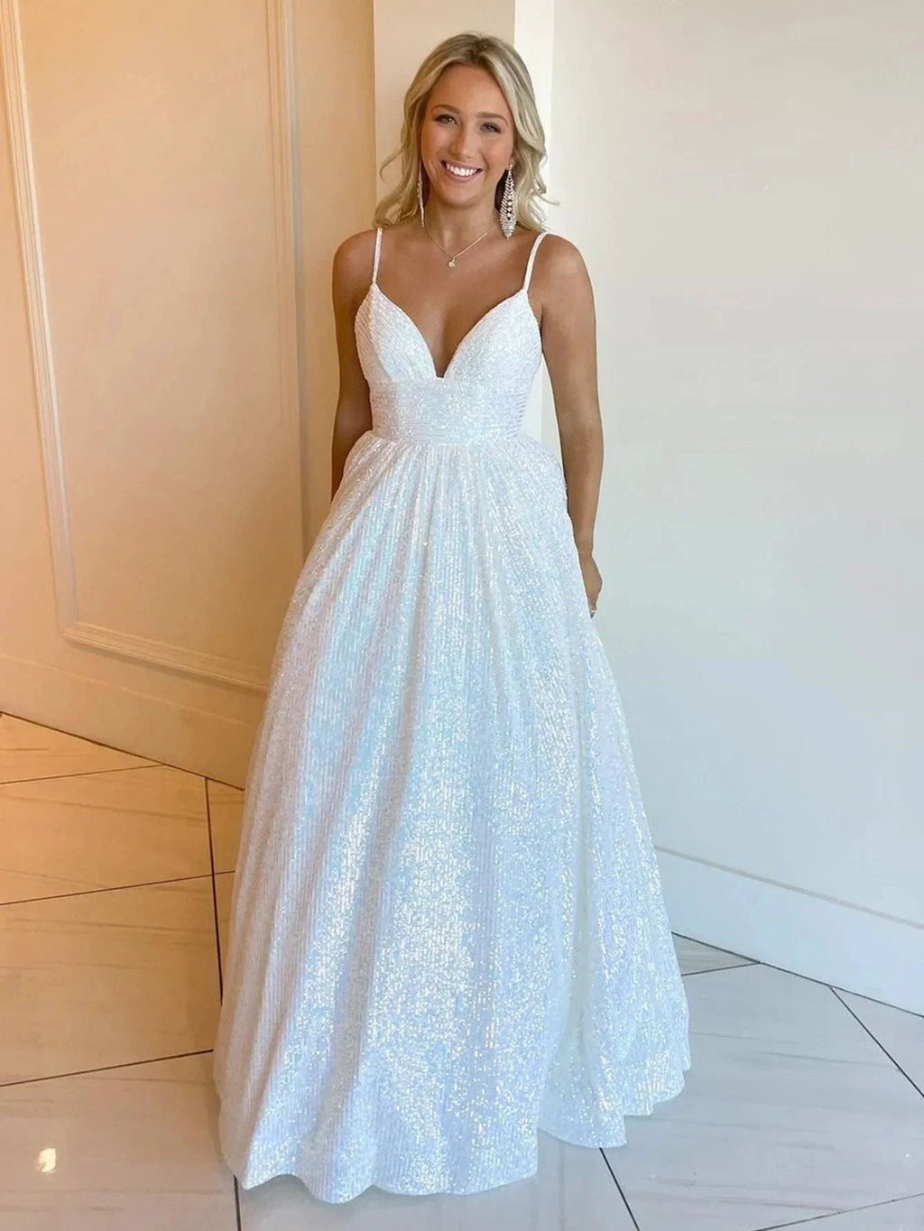 Hayden |A-line V Neck Sequins Long Prom Dress