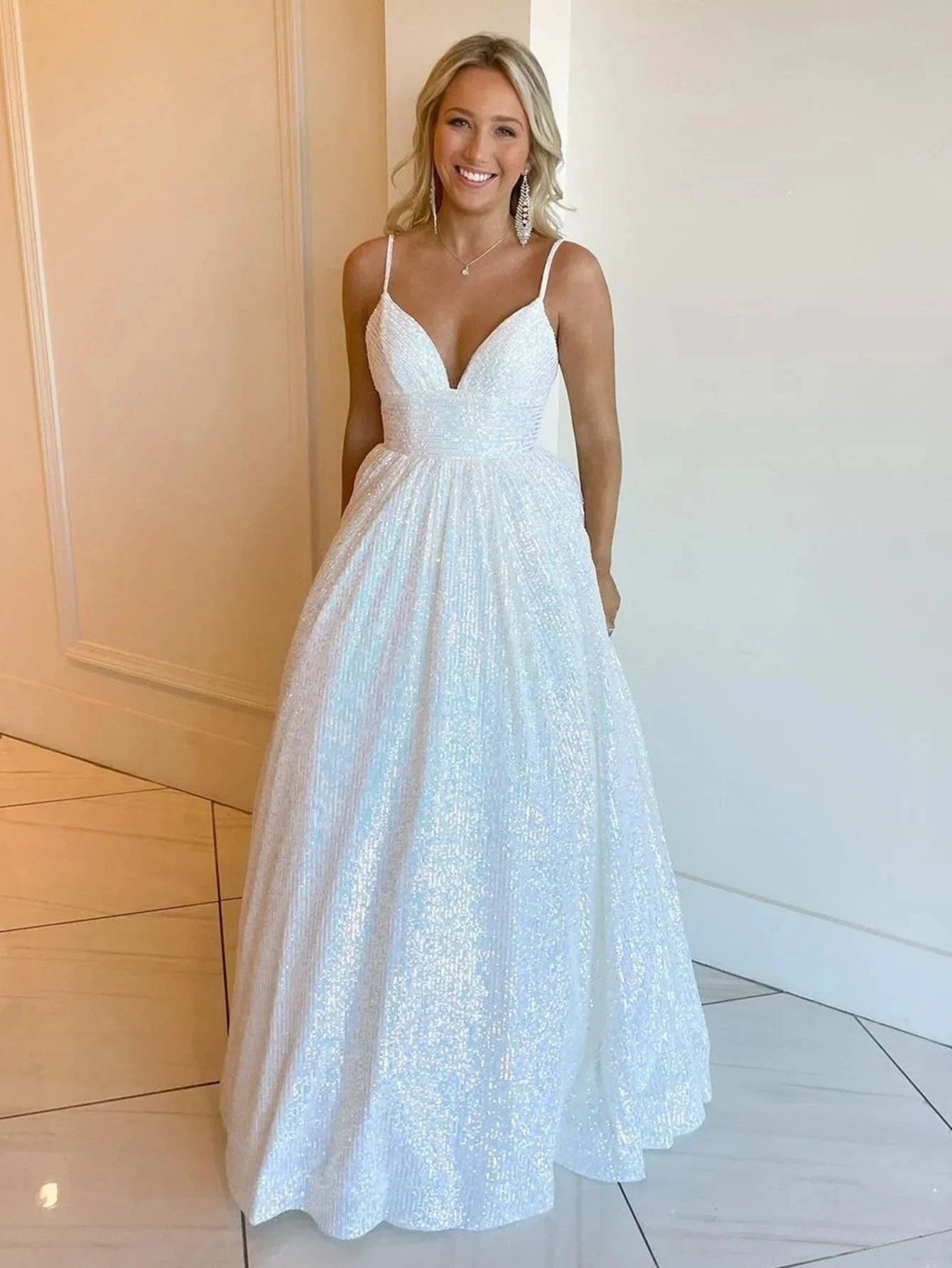 Hayden |A-line V Neck Sequins Long Prom Dress