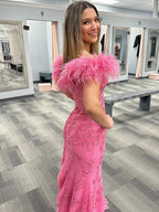 Elaina |Mermaid Deep V Neck Feather Lace Long Prom Dress