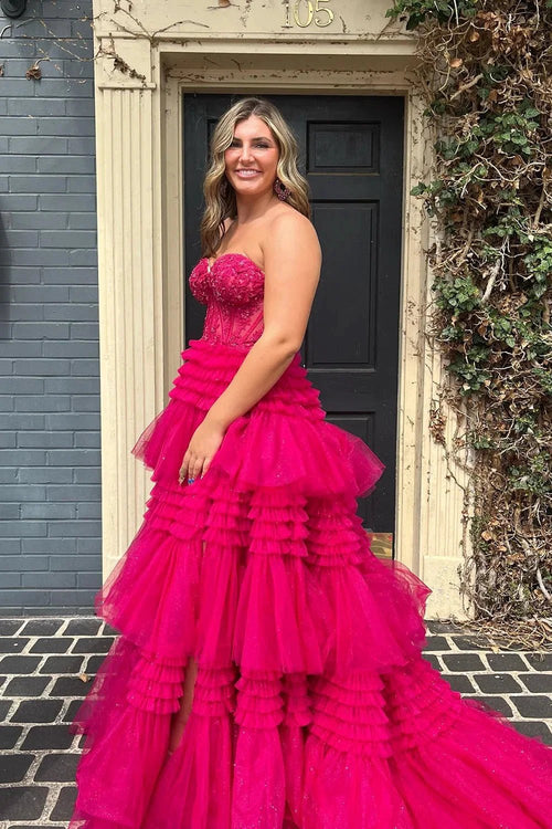 Adelyn |A-Line Sweetheart Tiered Long Tulle Prom Dress