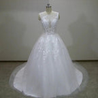 Scoop Lace Applique A Line Wedding Dresses Sleeveless Illusion Tulle Boho Bridal Gown Vestido De Noiva