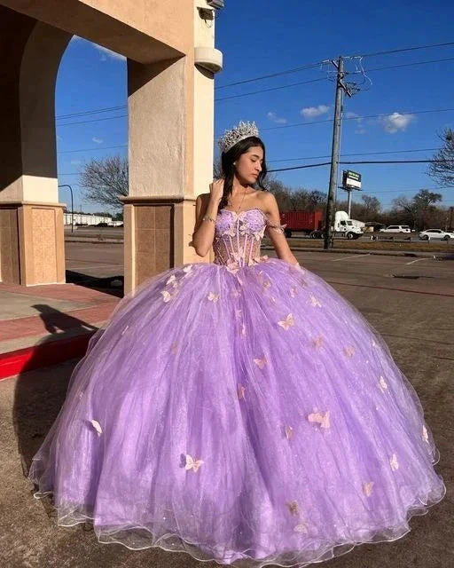 Glamorous Purple Tulle Princess Dress With Butterflies,Ball Gown,Sweet 16 Dress  Y5463