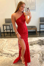 Rosalee |Mermaid One Shoulder Lace Prom Dress with Silt