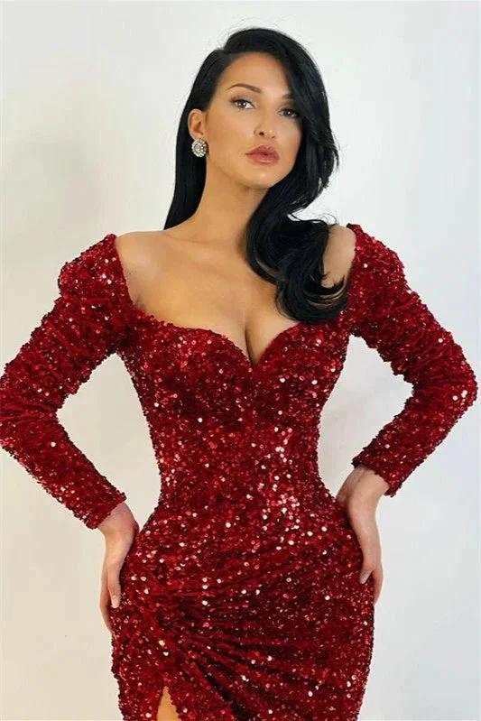 Mermaid Evening Dress with Split and Sequins Long Sleeves