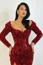 Mermaid Evening Dress with Split and Sequins Long Sleeves