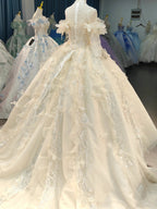 Exquisite High-Neck Tulle Ball Gown Wedding Dress with Crystal Embroidery & Ruffled Detachable Sleeves Ye-2022
