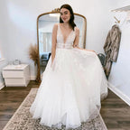 Pastrol  Wedding Dresses V-neck Backless Tulle For Women 2023 Bride A-LINE Appliques Vestidos De Novia Made To Order