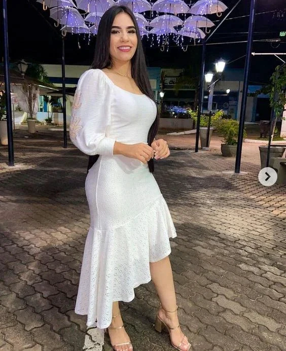 White Long Sleeves Party Gown White Homecoming Dress Y6833