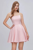 Spaghetti Strap A Line Backless Short Homecoming Dresses