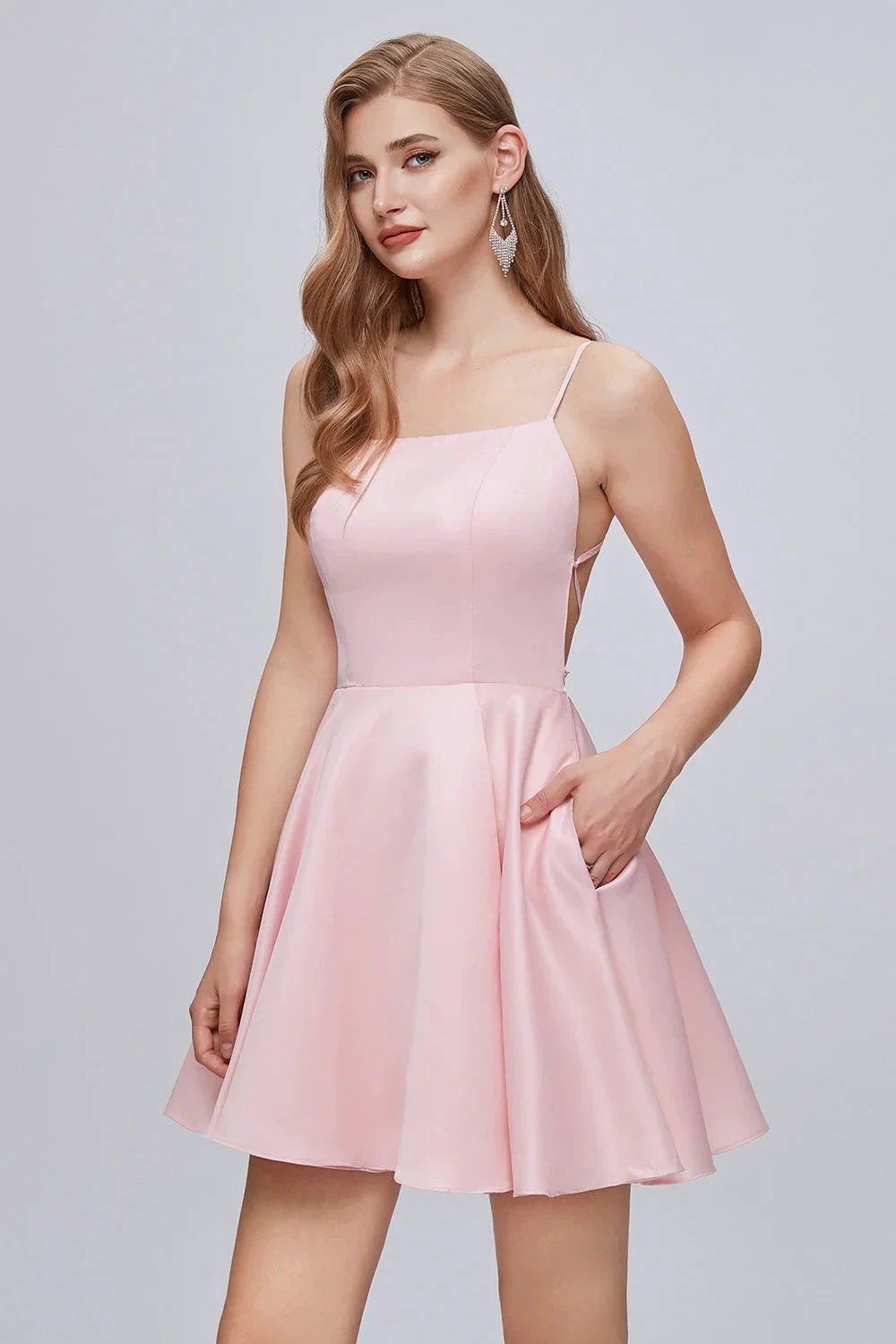 Spaghetti Strap A Line Backless Short Homecoming Dresses