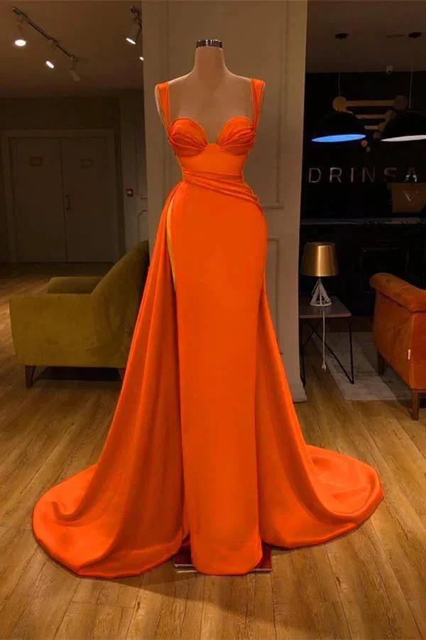 Stunning Long Sweetheart Mermaid Satin Prom Dresses with High Slit