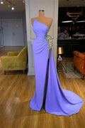 Long One Shoulder Sequin Mermaid Prom Dresses with Slit