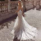 Sexy Spaghetti Straps Vestidos De Novia Lace V-Neck Mermaid Wedding Dresses Appliques Backless Vestido De Noiva