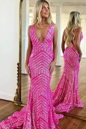Elegant V Neck Sexy Sleeveless Mermaid Prom Dress Orange Evening Dress Y5188