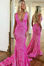 Elegant V Neck Sexy Sleeveless Mermaid Prom Dress Orange Evening Dress Y5188