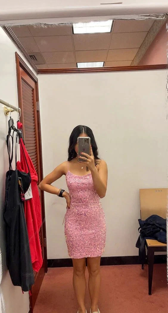 Pink Sparkly Homecoming Dress Formal Dress Pageant Dance Dresses Back To School Party Gown Y5426