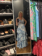 Gorgeous Blue Sleeveless V-Neck Lace Ruffle Tiered Evening Dress Formal Prom Dress Y8460