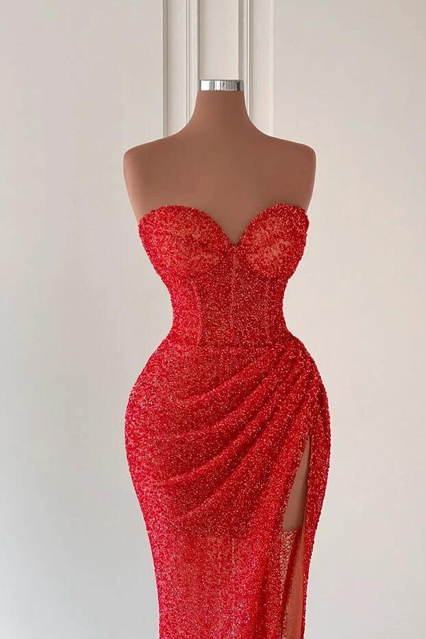 Sleeveless Sweetheart Mermaid Prom Dress with Sequins and Thigh-High Split