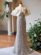 Luxury Silver Mermaid Sequins Beading Prom Dress Formal Evening Dress Y7614