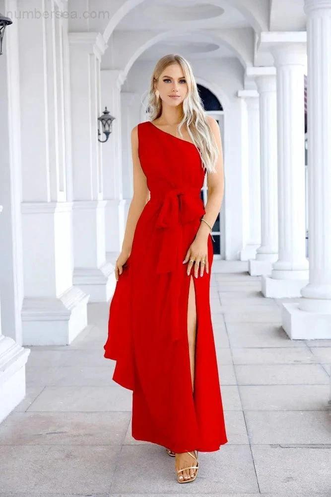 Ladies Chiffon One Shoulder Bridesmaid Evening Dress Wedding Party Evening Dress 28133