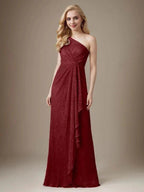 Ruby Sheath One Shoulder Metallic Mesh Dress Mother of the Bride Dress