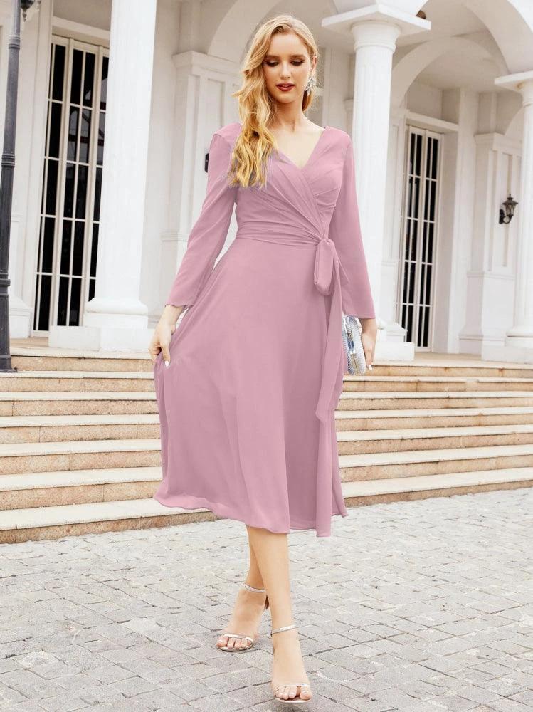 Bridesmaid Dress V-Back Waist Belt Mother of the Bride Wedding Guest SY28031
