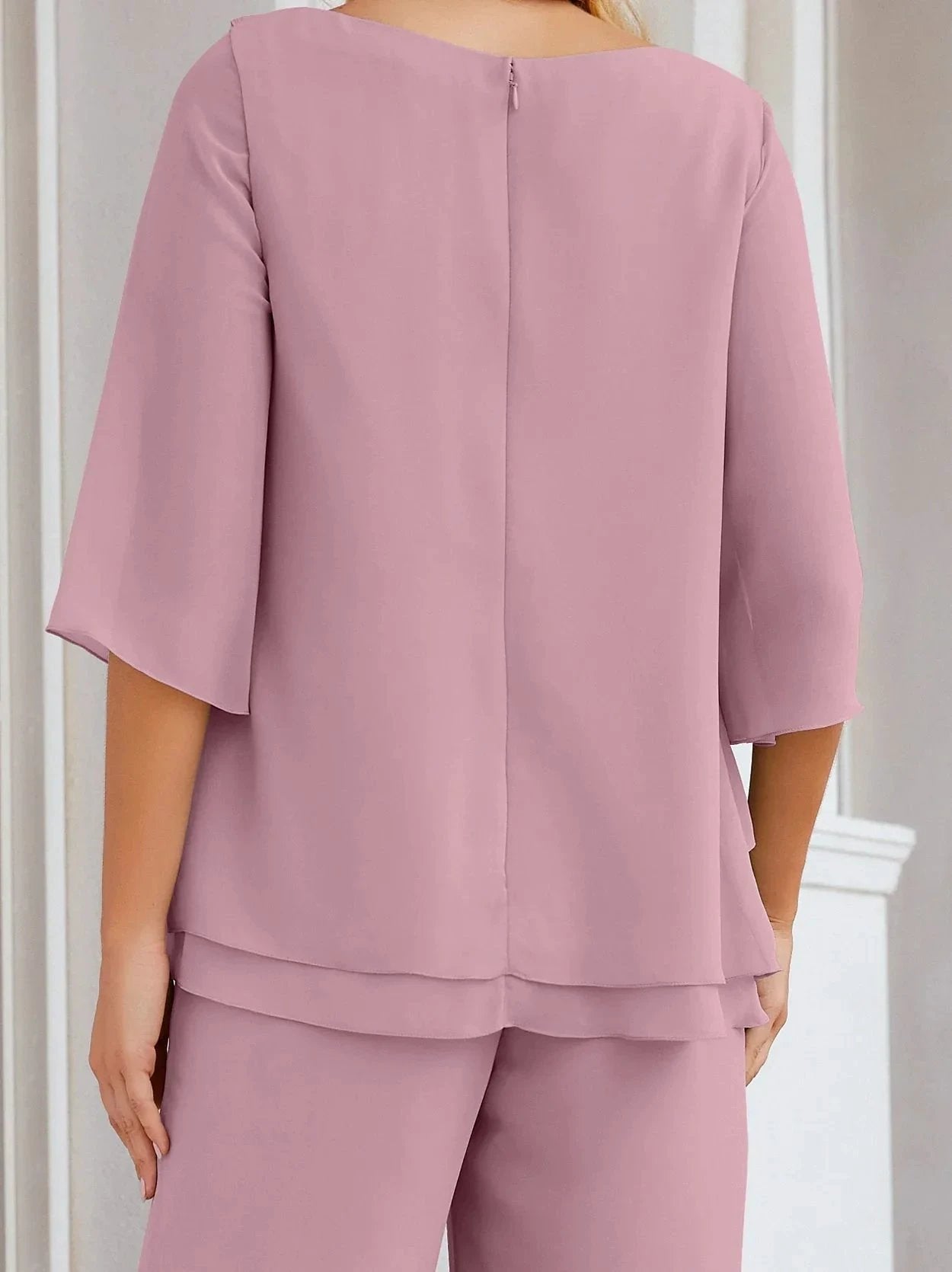 Sunnderly Elegant 2 Piece Mother of The Bride Dress Plus Size Pant Suits Ruffle Layers Sliver Housecoat SY28064