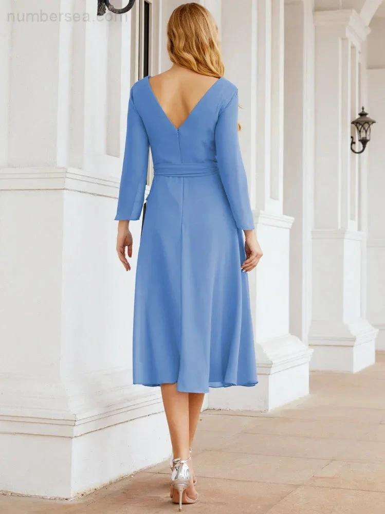 Bridesmaid Dress V-Back Waist Belt Mother of the Bride Wedding Guest SY28031