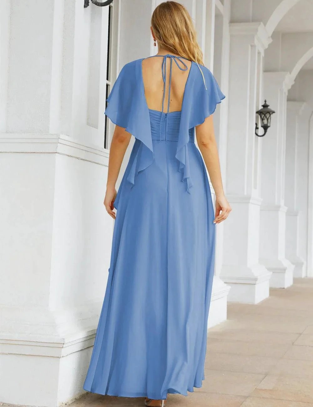 Numbersea Chiffon Bridesmaid Dresses Long Formal Evening Prom Mother of The Bride Dress with Flutter Sleeve     SEA28040