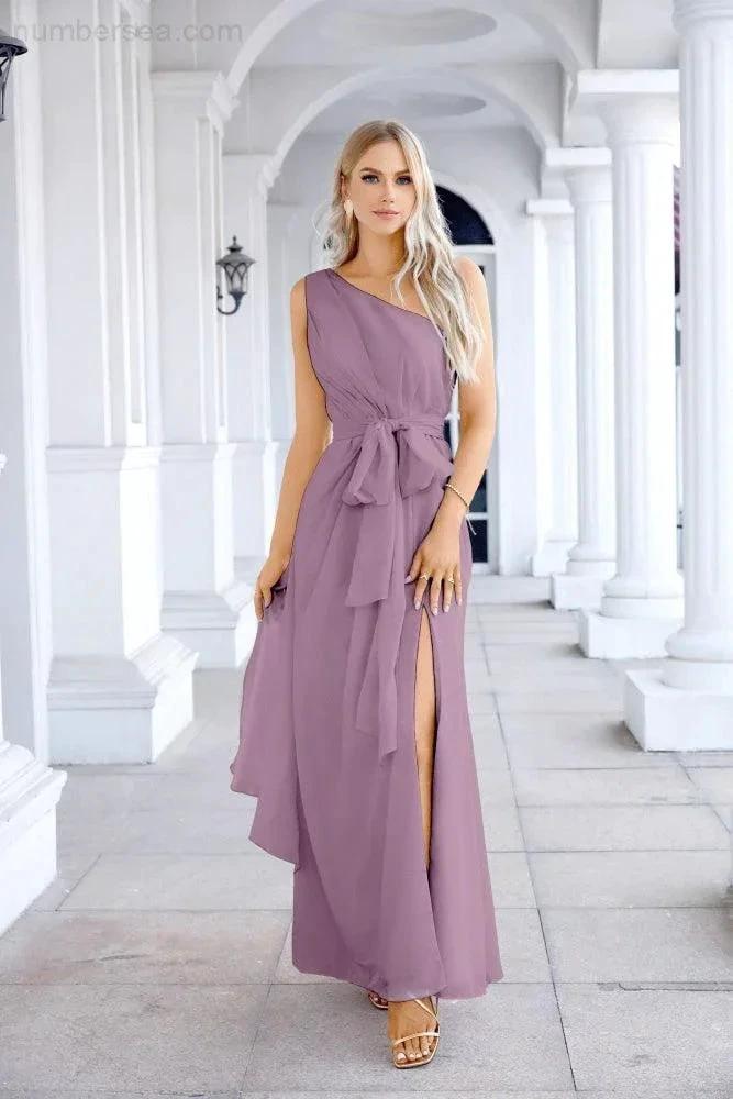 Ladies Chiffon One Shoulder Bridesmaid Evening Dress Wedding Party Evening Dress 28133