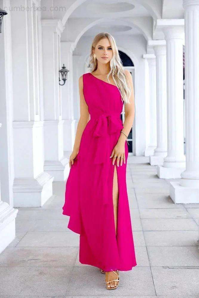 Ladies Chiffon One Shoulder Bridesmaid Evening Dress Wedding Party Evening Dress 28133