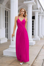 Ladies Chiffon Spaghetti Strap V Neck Front Slit Floor Length Bridesmaid Evening Dress Prom Party Wedding Evening Dress 28116