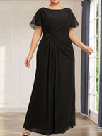 A-line Scoop Ankle-Length Chiffon Mother of the Bride Dress With Beading Pleated