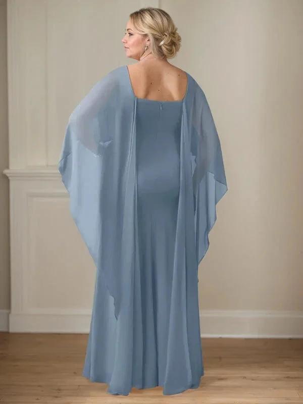 Sheath Scoop Floor-Length Chiffon Mother of the Bride Dress With Cascading Ruffles