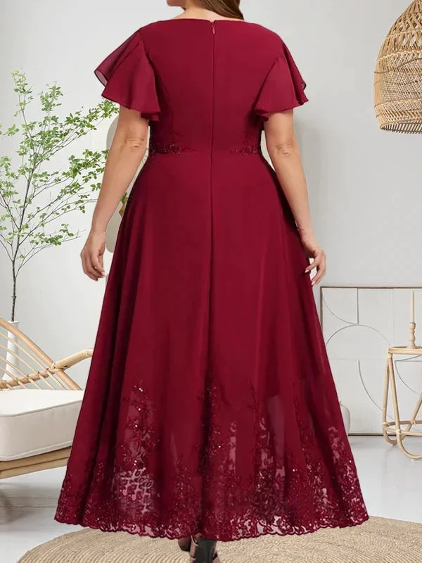A-line Scoop Ankle-Length Lace Chiffon Mother of the Bride Dress With Sequins