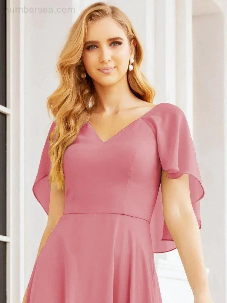 Numbersea Bridesmaid Dresses for Wedding Formal Evening Party Prom Gown with Cape 28050