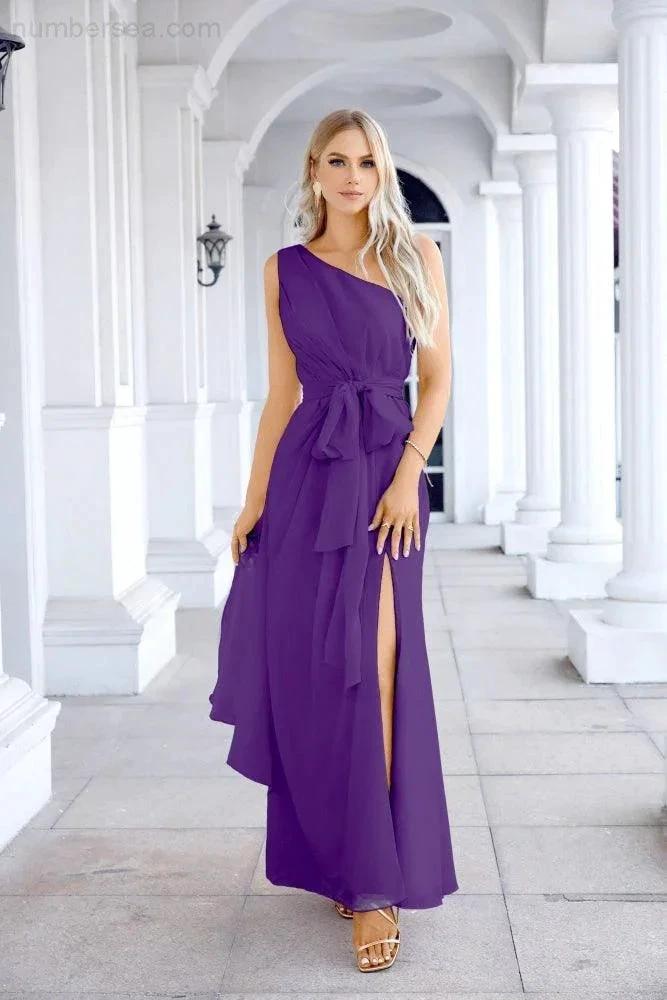 Ladies Chiffon One Shoulder Bridesmaid Evening Dress Wedding Party Evening Dress 28133