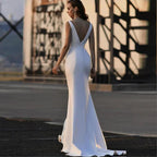 Sexy Mermaid Strapless Wedding Dresses Simple Satin Sleeveless Bridal Gown Elegant V-Neck Backless Beach Vestido De Novia