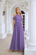 Ladies Chiffon Off Shoulder Swing Sleeve Front Slit Bridesmaid Evening Dress Wedding Party Evening Dress 28117