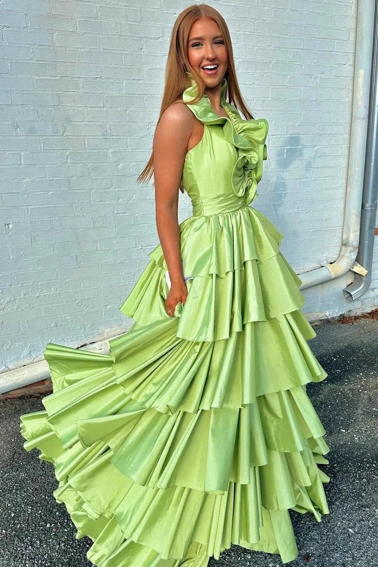 Flora | Halter Red Ruffle Tiered A-Line Prom Dress