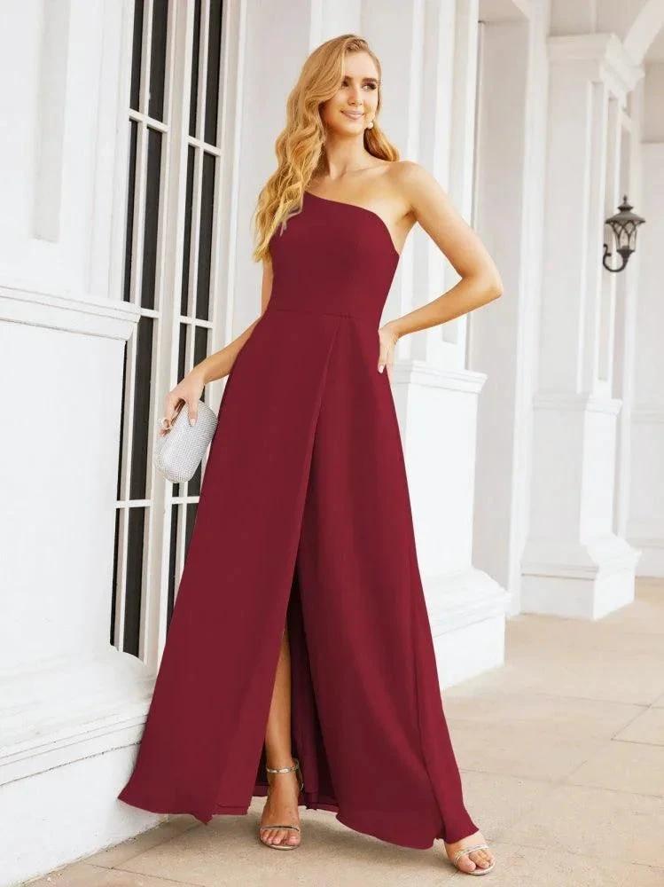 Numbersea Women's One Shoulder Formal Prom Gowns for Mother of The Bride Side Slit Bridesmaid Dresses 28052