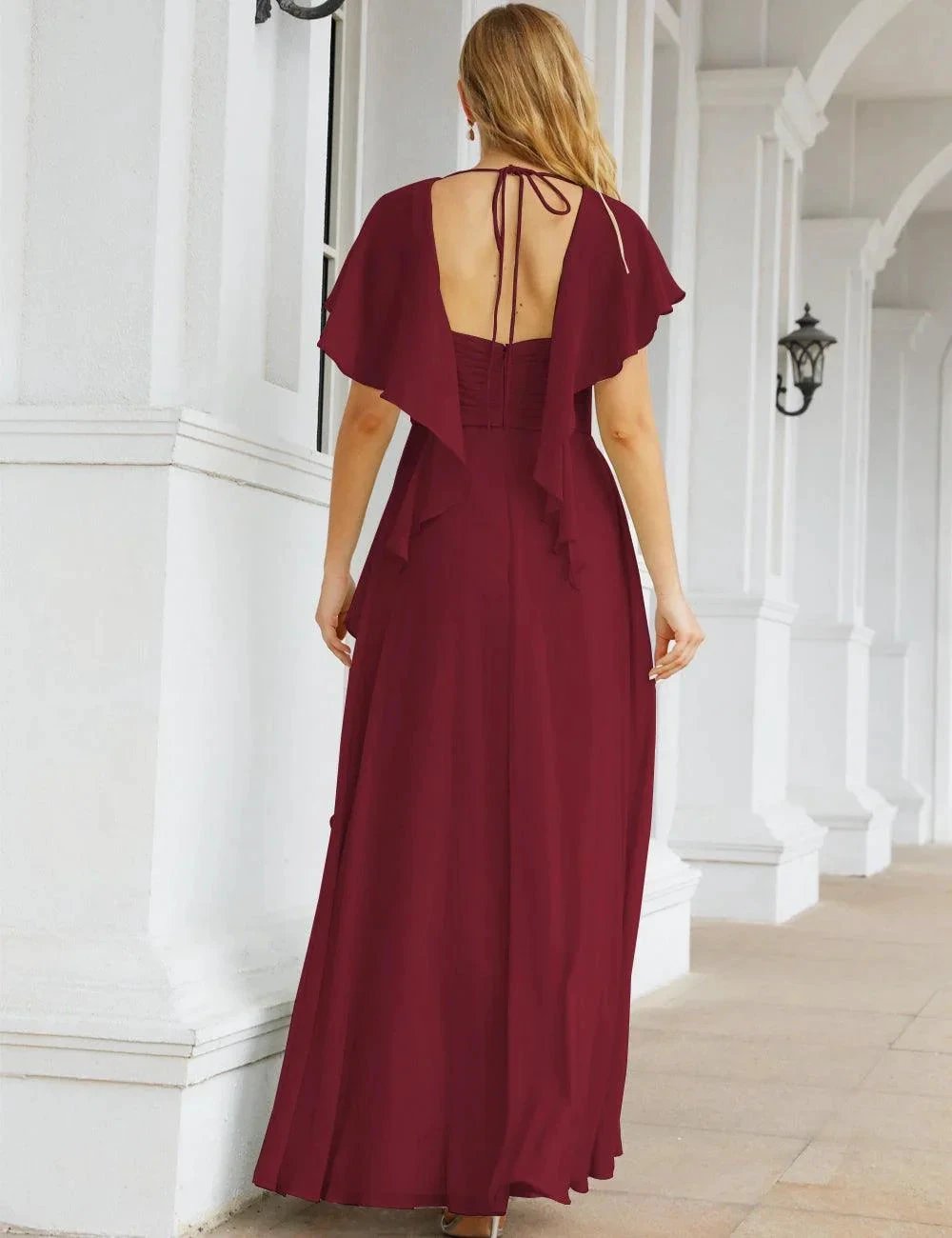Numbersea Chiffon Bridesmaid Dresses Long Formal Evening Prom Mother of The Bride Dress with Flutter Sleeve     SEA28040