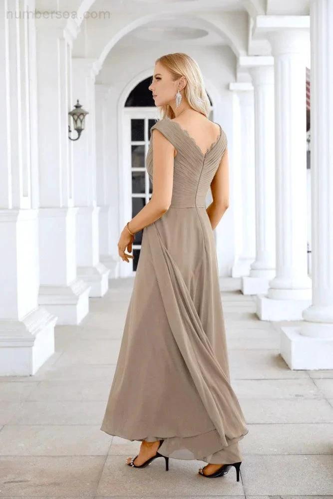 Ladies Chiffon V Neck Sleeveless Floor Length Bridesmaid Evening Dress Wedding Party Evening Dress 28126