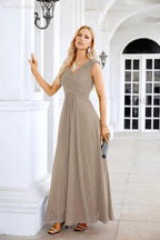 Ladies Chiffon V Neck Sleeveless Floor Length Bridesmaid Evening Dress Wedding Party Evening Dress 28126