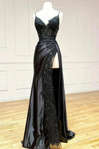 Prom Dress Sheath Black Long Appliques