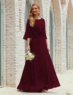 Sunnderly  Bridesmaid Dress Women Long Sleeve V-Neck Chiffon Formal Wedding Party Dress SY28018
