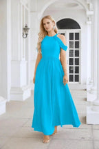 Ladies Chiffon Off Shoulder Swing Sleeve Front Slit Bridesmaid Evening Dress Wedding Party Evening Dress 28117